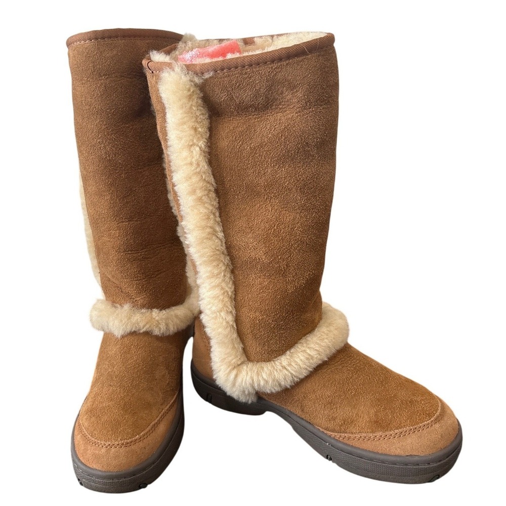 UGG Australia Sunburst Tall 5218 Chestnut Suede Shearling Boots Womens‎ Size 6
